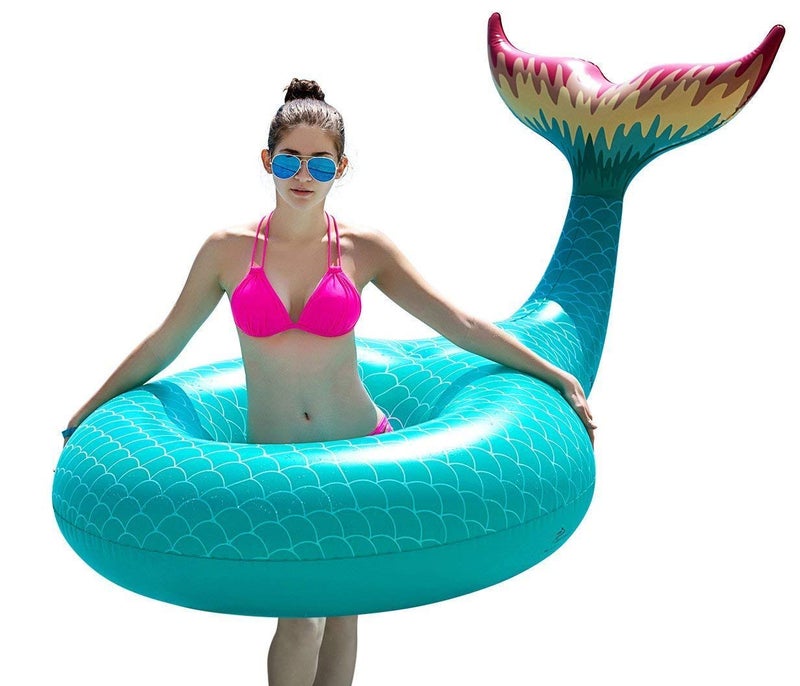 Jasonwell Giant Inflatable Mermaid Tail Pool Float with Fast Valves Summer Beach Swimming Pool Party Lounge Raft Decorations Toys for Adults Kids (Green) - Image 1