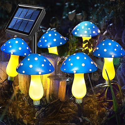 Abkshine Abkshine 6-Pack Blue Solar Garden Lights, Solar Powered Mushroom Stake Lights for Outdoor Yard Decor, Waterproof Garden  - Image 1