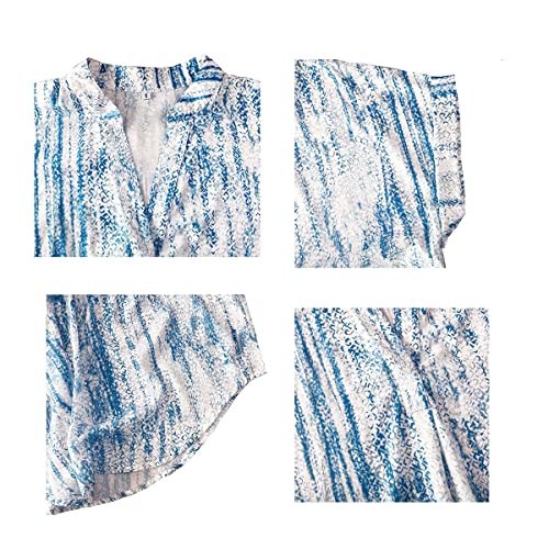 ANCAPELION Women’s Summer Chiffon Blouse Casual Short Sleeve V Neck Shirt Loose Printed Cuffed Sleeve Tunic Tops for Women Line Blue Printed Medium - Image 5