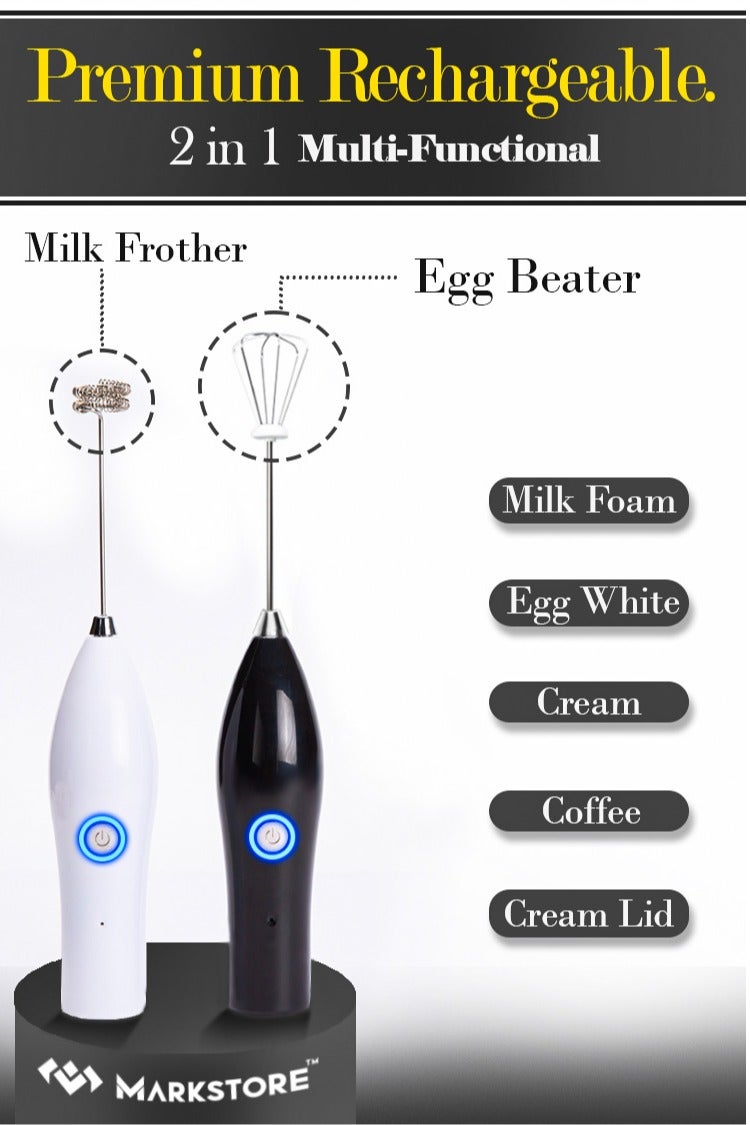 MARK STORE Powerfull Milk Frother & Egg Beater 2 in 1 rechargeable- ultra fast Handheld Drink Mixer - Electric Whisk Foam Maker for Coffee, Lattes, Cappuccino, Frappe, Matcha, Hot Chocolate & Coffee Creamer  - Image 2