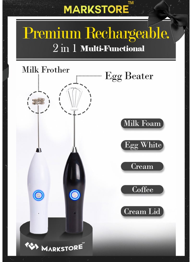 MARK STORE Powerfull Milk Frother & Egg Beater 2 in 1 rechargeable- ultra fast Handheld Drink Mixer - Electric Whisk Foam Maker for Coffee, Lattes, Cappuccino, Frappe, Matcha, Hot Chocolate & Coffee Creamer - Image 2