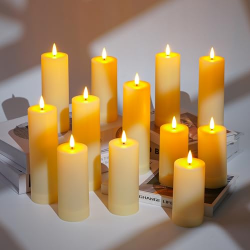 Da by 12 Pack Outdoor Waterproof LED Flameless Candles with Remote Control Timer, Realistic Flickering LED Pillar Candles for Wedding, Festival, Outdoor & Home Decoration-D 3'' H 4'' 5'' 6''7'' - Image 5