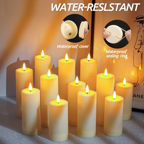 Da by 12 Pack Outdoor Waterproof LED Flameless Candles with Remote Control Timer, Realistic Flickering LED Pillar Candles for Wedding, Festival, Outdoor & Home Decoration-D 3'' H 4'' 5'' 6''7'' - Image 4