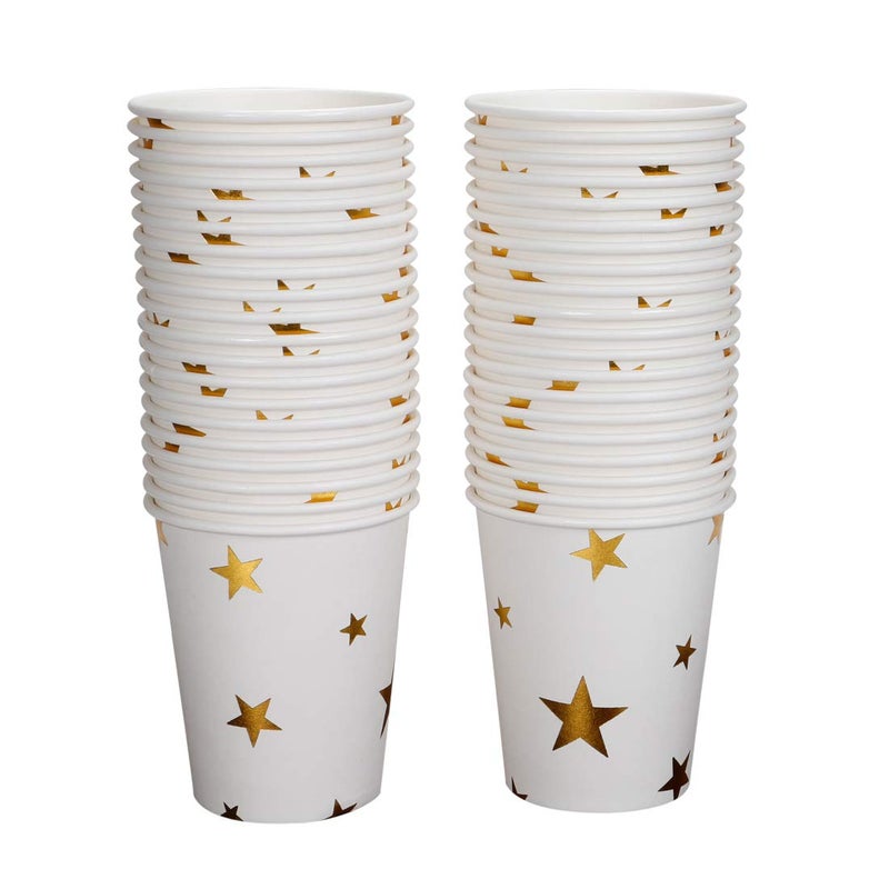 Geeklife Light Blue Gold Dots Paper CupsSparkly Gold Foil Disposable Paper Cups 9oz for WeddingPartyCocktail and Anniversary Dinner