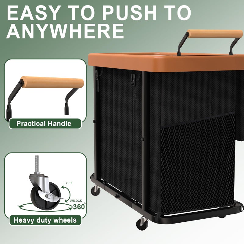 kunlabori 230L (60 Gal) Extra Large Fashion Laundry Sorter 3 Section with Lid, Rolling Laundry Basket Hamper with Handle, Laundry Organizer Storage Cart with Sturdy Metal Frame for Laundry Room, Hotel, Black - Image 3