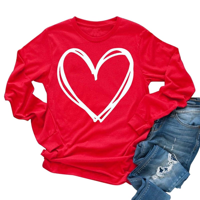 MHTOR Valentines Shirts Women Buffalo Plaid Love Heart Graphic Tees Letter Print Long Sleeve Tops Shirts(Small,A-Red-1)