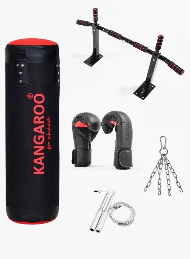 كانجرو مجموعة ملاكمة متكاملة للتدريب من كانجرو قفاز ملاكمة عالي الجودة مع كيس ملاكمة و عقلة جدارية بحامل كيس الملاكمة وحبل نط احترافي - Image 1