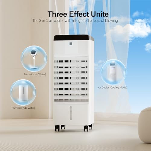 Uthfy Portable Air Conditioners, 3 In 1 Swamp Cooler with 6 Ice Packs, Evaporative Air Cooler with 120°Oscillation, 12H Timer, 3 Speeds, 4 Modes, Remote, Cooling Fan for Bedroom, Living Room, Office - Image 3