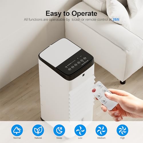 Uthfy Portable Air Conditioners, 3 In 1 Swamp Cooler with 6 Ice Packs, Evaporative Air Cooler with 120°Oscillation, 12H Timer, 3 Speeds, 4 Modes, Remote, Cooling Fan for Bedroom, Living Room, Office - Image 5
