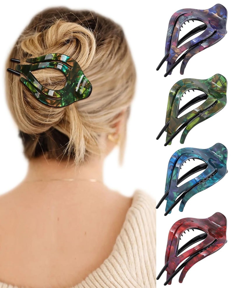 French Concord Curved Acrylic Hair Clips  4Pcs Thick Flat Strong Hold Clips for Women Crack Pattern BlueGreenRedPurple