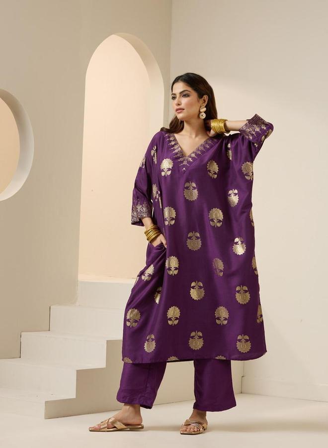 آي شين طقم كورتا بياقة على شكل حرف  مطبوع من إيشين مع بنطلون - Image 5