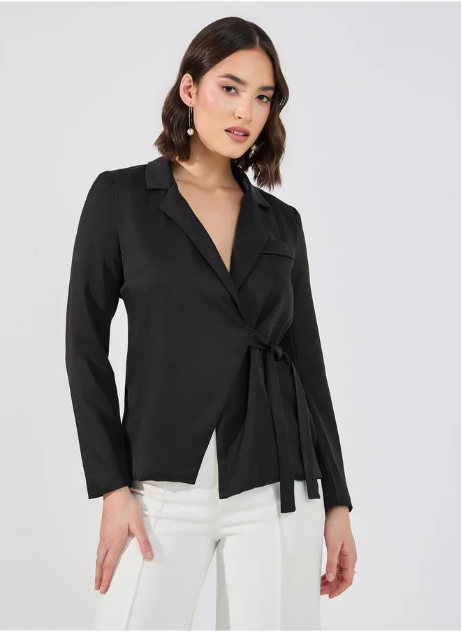 Styli Notch Collar Blazer Wrap Top