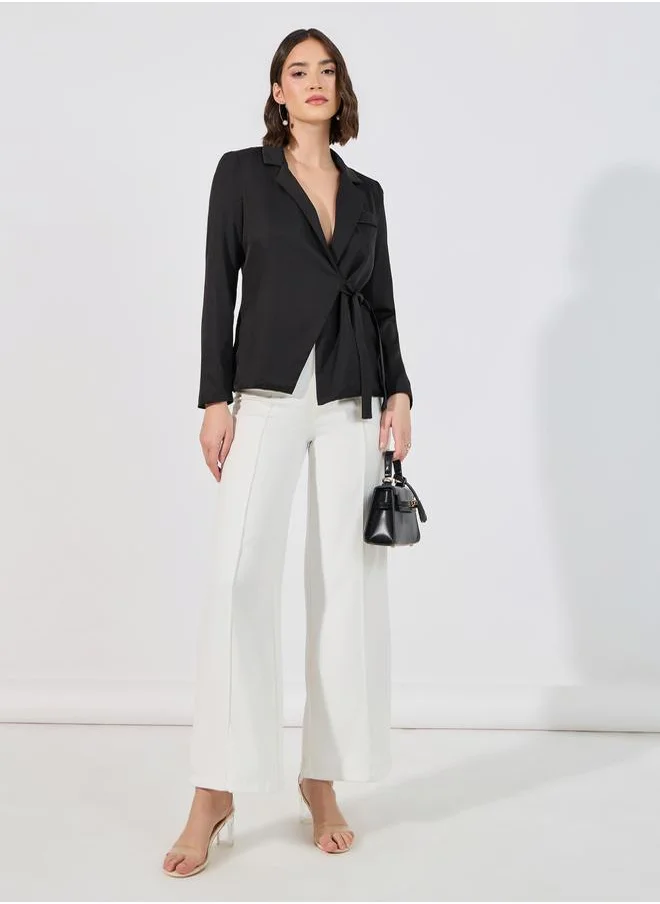 Styli Notch Collar Blazer Wrap Top