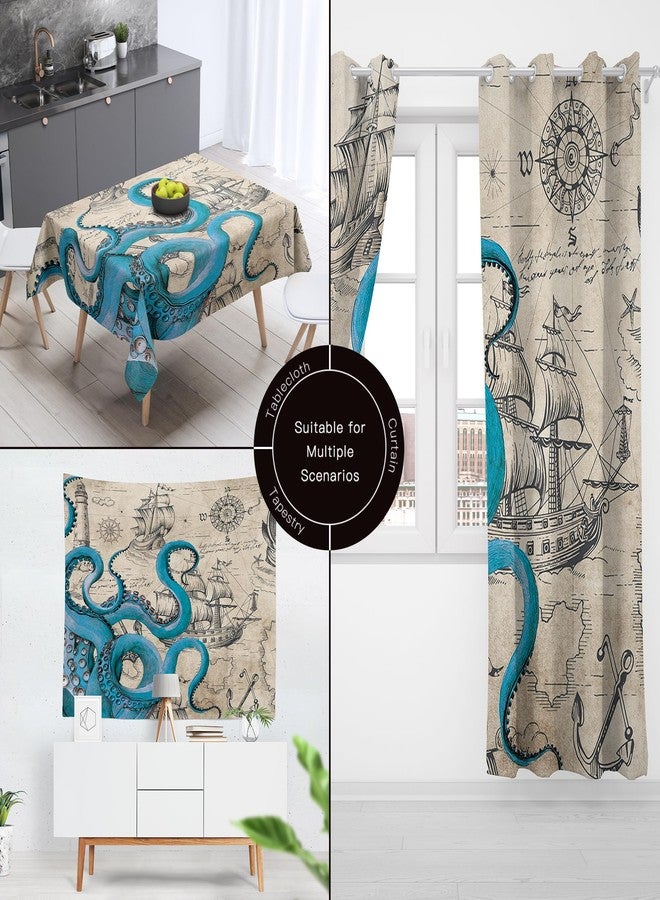 DESIHOM Vintage Nautical Octopus Shower Curtain Set, Funny Ocean Kraken Shower Curtains for Bathroom, Beach Coastal Pirate Map Decor Polyester Fabric-72" x 72" - Image 5