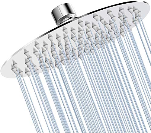 GGStudy Round 6 Inch Stainless Steel Shower Head High Pressure Rainall Shower Head Chrome Ultra Thin DesignBest Pressure Boosting with Silicone Nozzle Easy to Install - Image 1