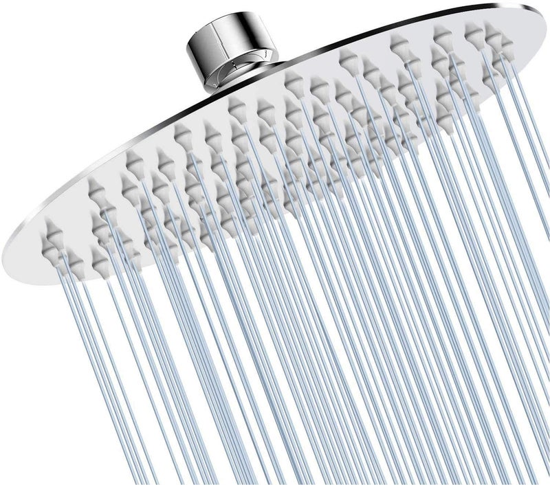 GGStudy Round 6 Inch Stainless Steel Shower Head High Pressure Rainall Shower Head Chrome Ultra Thin DesignBest Pressure Boosting with Silicone Nozzle Easy to Install - Image 2