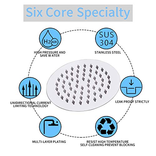 GGStudy Round 6 Inch Stainless Steel Shower Head High Pressure Rainall Shower Head Chrome Ultra Thin DesignBest Pressure Boosting with Silicone Nozzle Easy to Install - Image 3