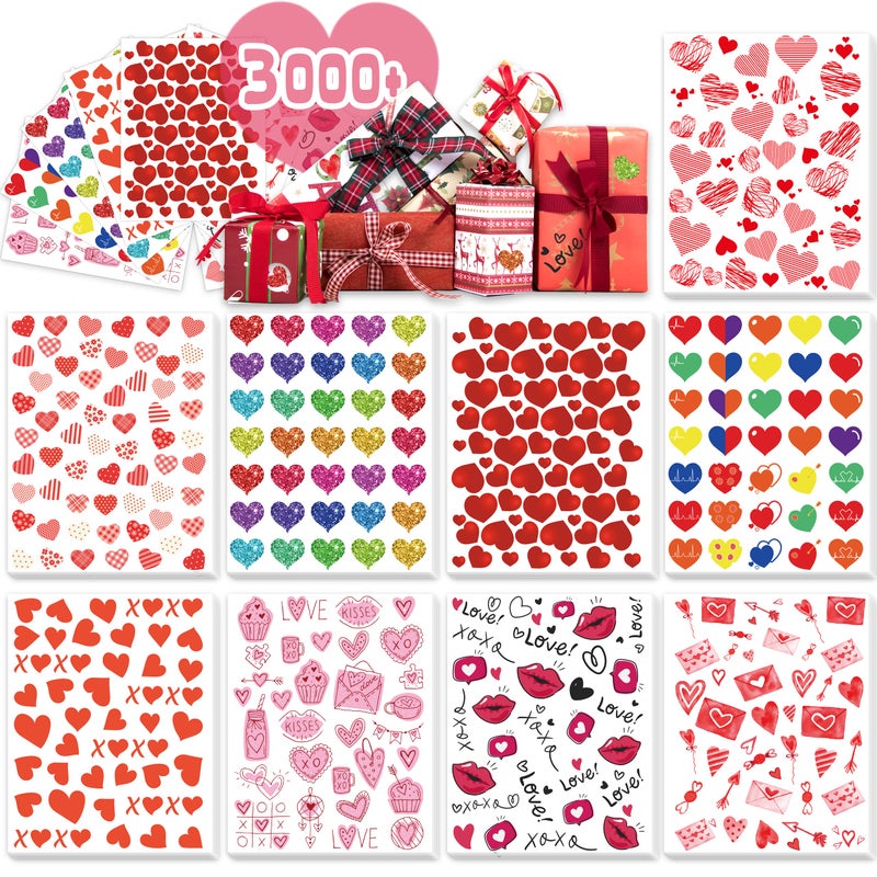 Linaye Valentines Heart Stickers For Kids - 3000Pcs Cute Valentines Day Stickers 72 Sheets Love Stickers For Cards Envelopes Craft Scrapbooking Valentine Day Party Supplies Favors For Girls Boys - Image 1