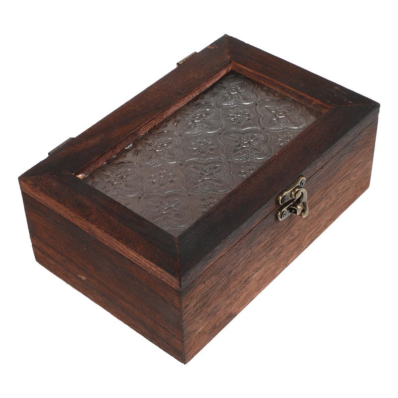 Vintage Wooden Jewelry Box with Glass Lid Dustproof Storage for Makeup Trinkets - Image 2