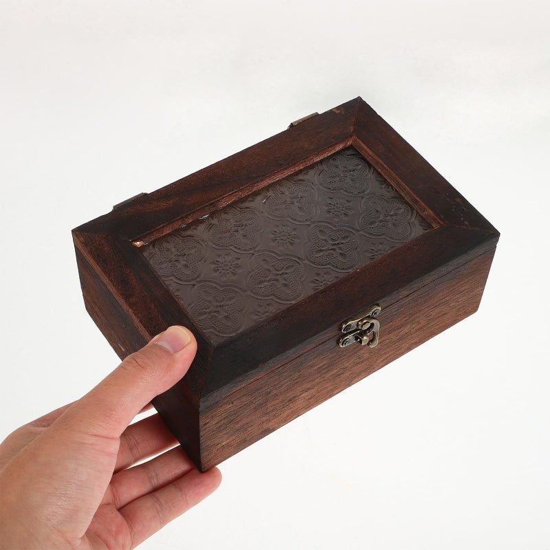 Vintage Wooden Jewelry Box with Glass Lid Dustproof Storage for Makeup Trinkets - Image 4