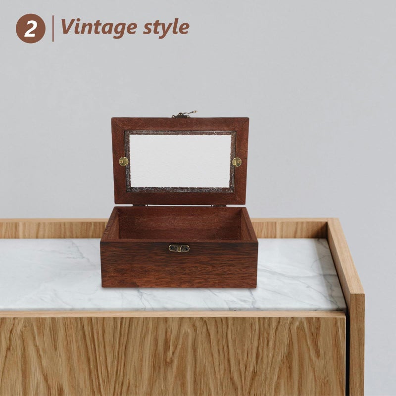 Vintage Wooden Jewelry Box with Glass Lid Dustproof Storage for Makeup Trinkets - Image 5