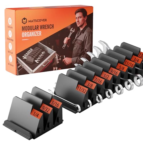 Matscover 32 PCS Modular Wrench Organizer Wrench Holder - Wrench Tool Organizers for Tool Drawer Storage, Wrench Storage Set with Metric & SAE Label, Wrench Rack Tool Gift for Mechanics, Father, Men, Black - Image 1