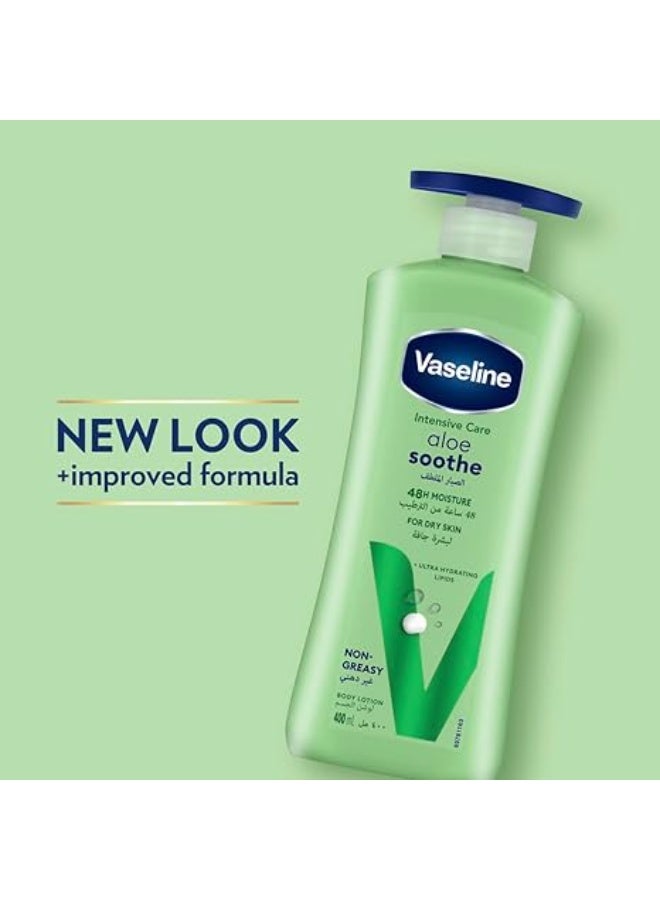 Vaseline Intensive Care Body Lotion for Dry Skin, Aloe Soothe, Fast-Absorbing, 48hr Moisturising, 2 x 400ml - Image 2