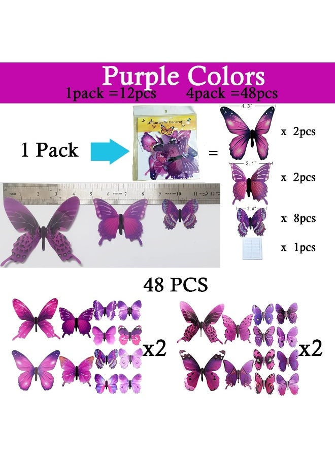 Ewong Ewong Butterfly Wall Decals 48PCS 3D Butterflies Decor Removable Mural Sticker Wall Art Home Decoration Items Kid Girl Bedroom Bathroom Baby Room Nursery Classroom Office Party  - Image 5