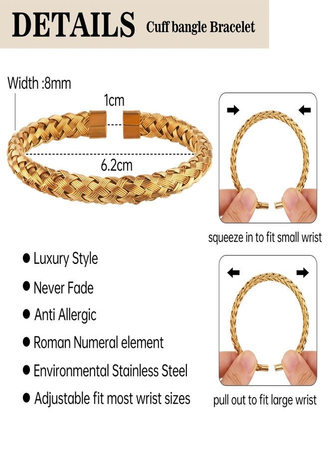 Enigma 3PCS Stainless Steel Mens Bracelet, Roman Numeral Bangle Bracelet, Easy Hook Clasp, Adjustable Cuff Bangles, Gold Bracelets For Men, Bangles For Gifts (Gold) - Image 5