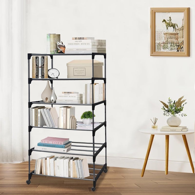 ROBMOB 6 Tier Metal Book Shelf Tall Narrow Storage Rack for Kids and Adults Modern Bookshelf Unit for Nursery School Home and Office Floor Mount Open - Image 2