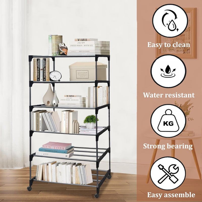 ROBMOB 6 Tier Metal Book Shelf Tall Narrow Storage Rack for Kids and Adults Modern Bookshelf Unit for Nursery School Home and Office Floor Mount Open - Image 4