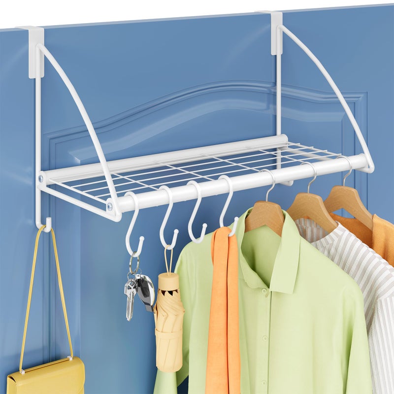 Tajsoon Over The Door Hanger with Storage Rack and 6 Hooks Over The Door Clothes Rack for Hanging Coat Over Door Clothes Hanger for Bathroom Bedroom Living Room White - Image 2