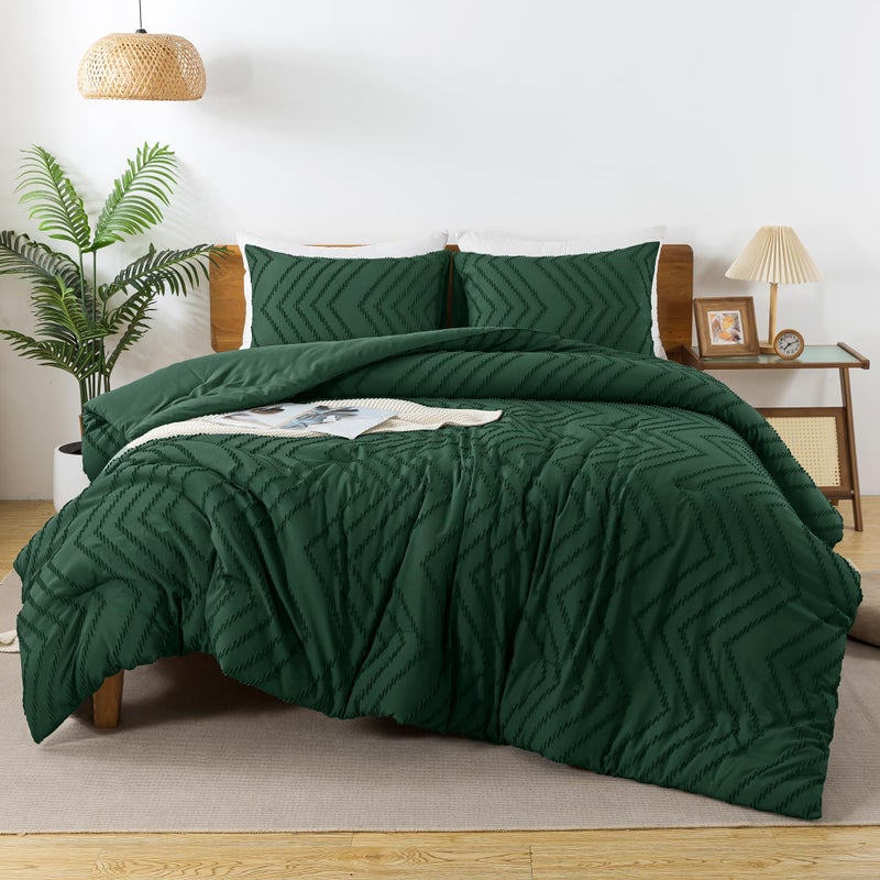 Andency Oversized Super King Comforter Set 120x120 Dark Emerald Green  Extra Large King Size Comforter Oversize Boho Soft Warm Bedding Comforter Sets  3 Pieces Aesthetic Chevron Textured Bedding Set - Image 2