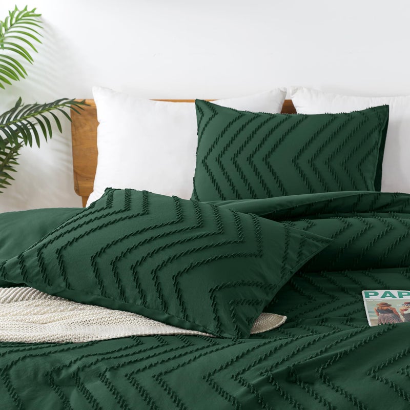 Andency Oversized Super King Comforter Set 120x120 Dark Emerald Green  Extra Large King Size Comforter Oversize Boho Soft Warm Bedding Comforter Sets  3 Pieces Aesthetic Chevron Textured Bedding Set - Image 4