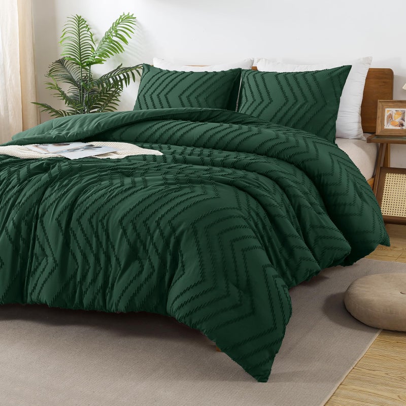 Andency Oversized Super King Comforter Set 120x120 Dark Emerald Green  Extra Large King Size Comforter Oversize Boho Soft Warm Bedding Comforter Sets  3 Pieces Aesthetic Chevron Textured Bedding Set - Image 3