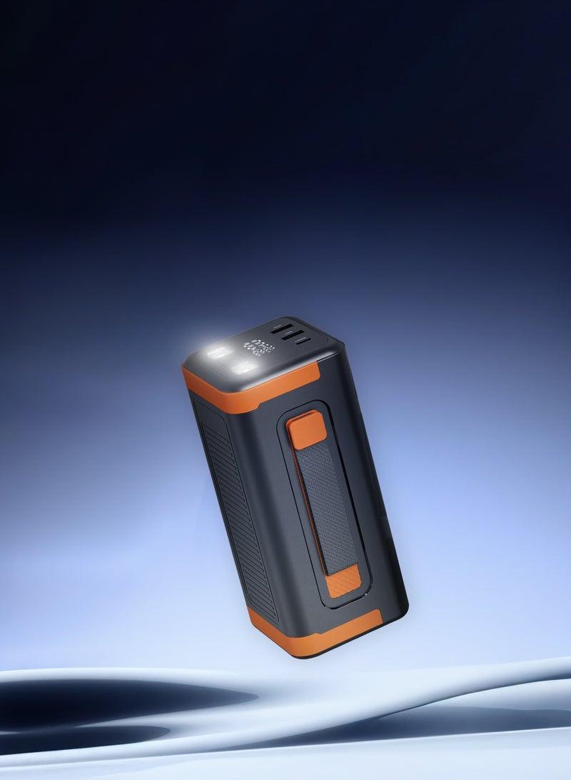 porodo Power Boost 50000 mAh Power Bank with 70cm Retractable Type-C Cable & Flashlight / PD 20W & QC 22.5W Fast Charging / Simultaneous Charging / Info Display / Portable Powerbank with Large Capacity - Black - Image 4