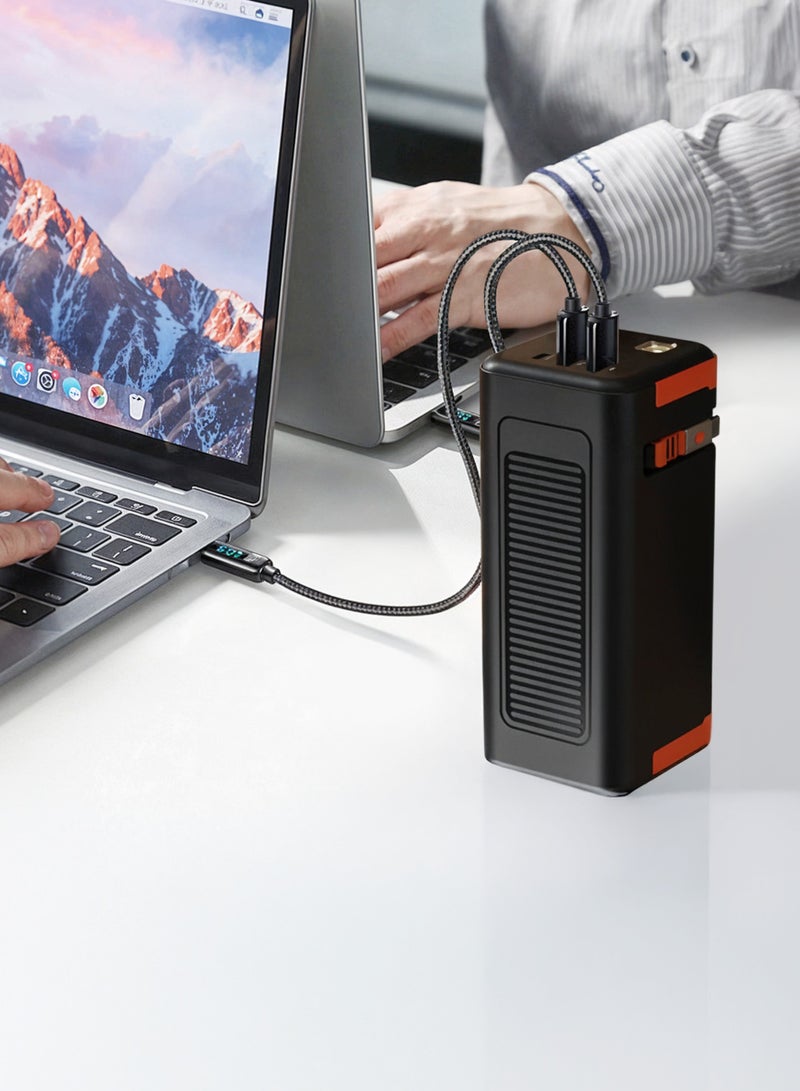 porodo Power Boost 50000 mAh Power Bank with 70cm Retractable Type-C Cable & Flashlight / PD 20W & QC 22.5W Fast Charging / Simultaneous Charging / Info Display / Portable Powerbank with Large Capacity - Black - Image 2