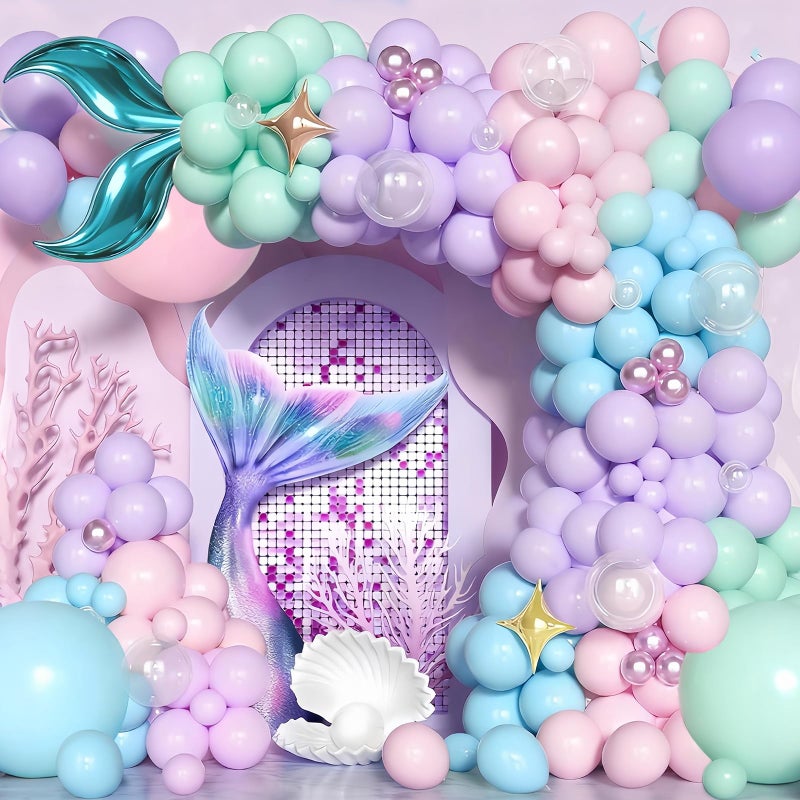 Lukinuo 145 pcs Mermaid Balloon Garland Arch Kit Mermaid Tail Foil Balloons Ocean Balloon Arch Purple Pastel Pink light Blue Balloons for Ocean Themed Party Baby Shower Decorations - Image 1