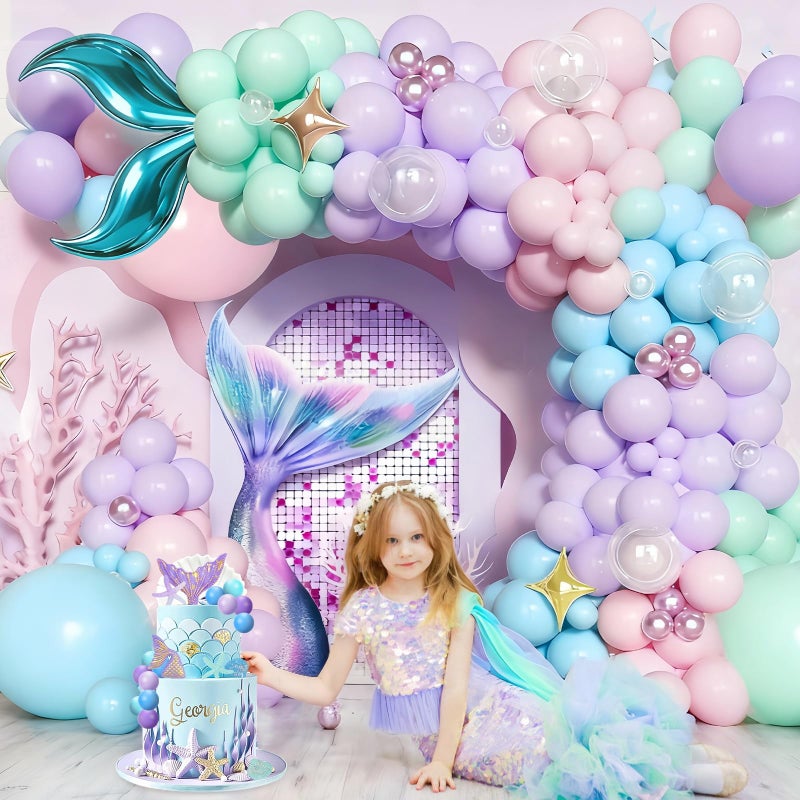 Lukinuo 145 pcs Mermaid Balloon Garland Arch Kit Mermaid Tail Foil Balloons Ocean Balloon Arch Purple Pastel Pink light Blue Balloons for Ocean Themed Party Baby Shower Decorations - Image 4