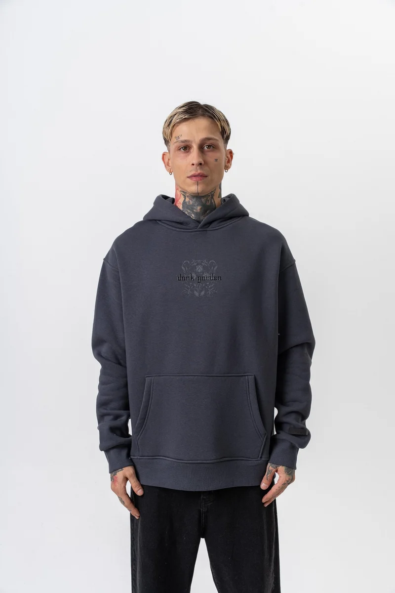 RESPIRE Men's Garden Printed Hooded Oversize Hoodie Smoke Grey (Füme)