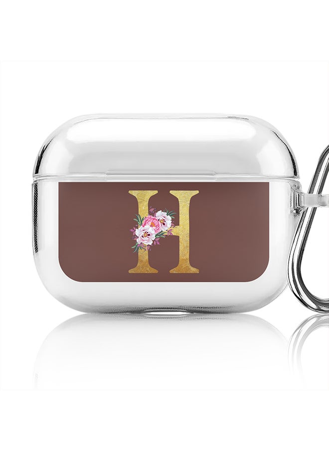 Classic Clear printed Case for Apple Airpods Pro Soft TPU Gel Thin Transparent Flexible Cover - Custom Monogram Initial Letter Floral Pattern Alphabet - H (Brown )