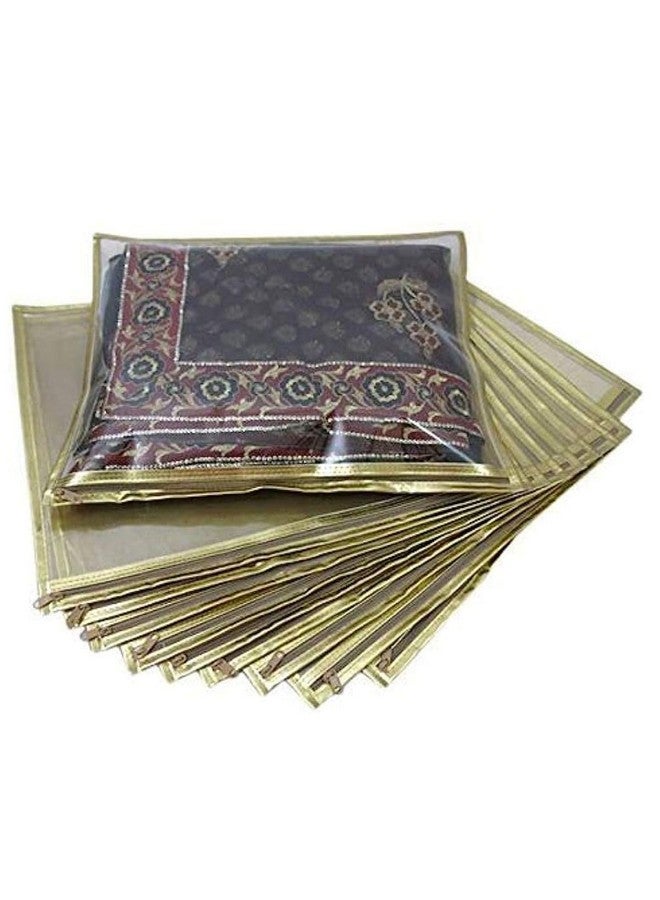 LAXIS HOMFIL Brand - Laxis Non-Woven Single Saree Bags Golden Colour, Transparent Saree Covers With Zip, Saree Covers For Storage, Wardrobe Organiser, Size-36x42x2CM (Pack of 30) - Image 1