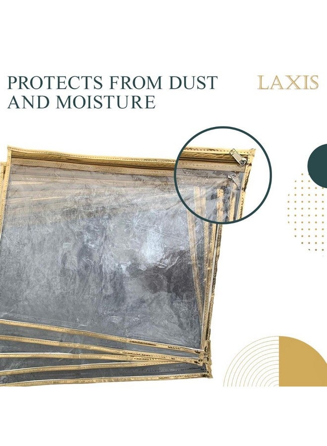 LAXIS HOMFIL Brand - Laxis Non-Woven Single Saree Bags Golden Colour, Transparent Saree Covers With Zip, Saree Covers For Storage, Wardrobe Organiser, Size-36x42x2CM (Pack of 30) - Image 4