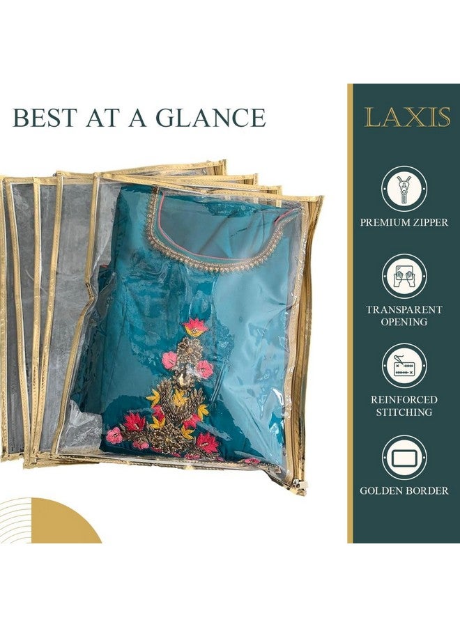 LAXIS HOMFIL Brand - Laxis Non-Woven Single Saree Bags Golden Colour, Transparent Saree Covers With Zip, Saree Covers For Storage, Wardrobe Organiser, Size-36x42x2CM (Pack of 30) - Image 3