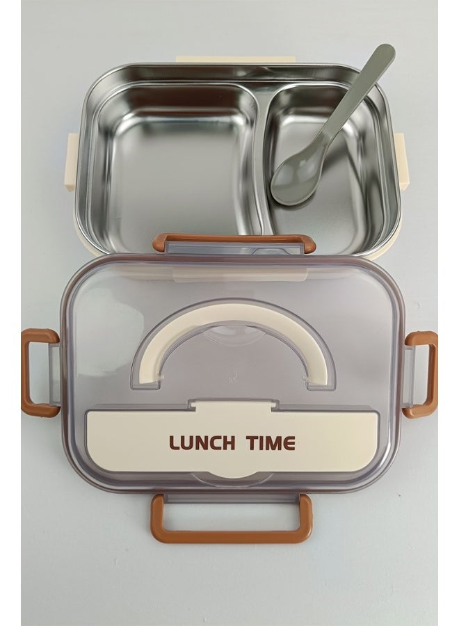 Toshionics 2-Compartment Stainless Steel Lunch Box with Spoon, Removable Tray, Hidden Cutlery Storage, Leakproof BPA-Free Lid – 1.6L, for School, Office, Travel, Gym - Image 2