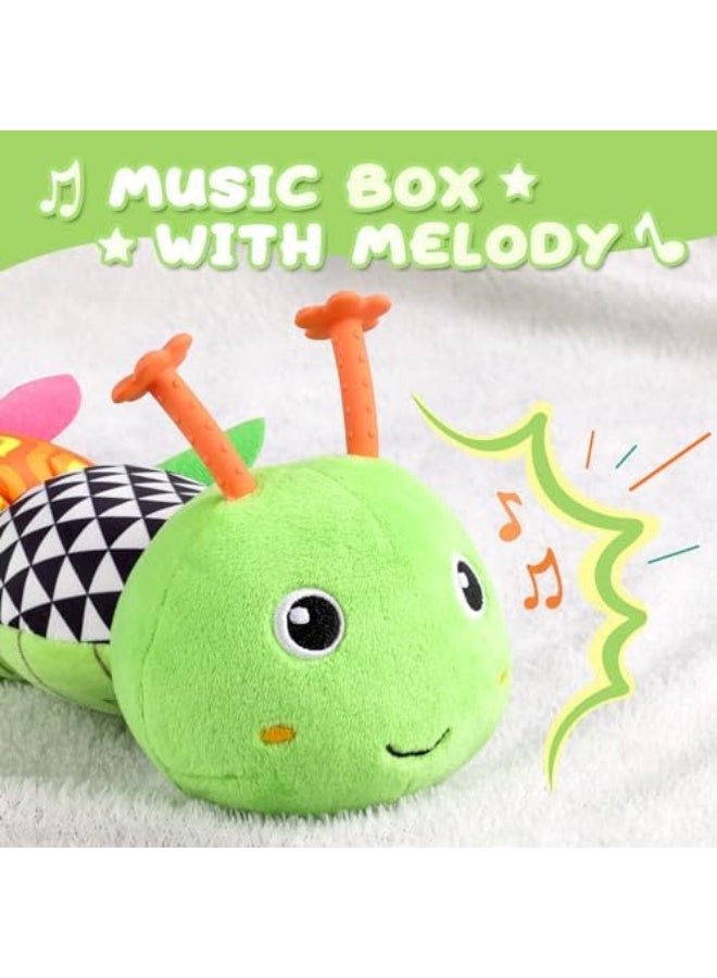 ألعاب أطفال من 0 إلى 12 شهرًا، ألعاب حيوانات محشوة موسيقية بنشاط، ألعاب ناعمة مع أصوات، رنين وملمس متعدد الحواس، ألعاب زمن البطن للأطفال الرضع للذكور والإناث، دودة القز، لون أخضر - Image 2