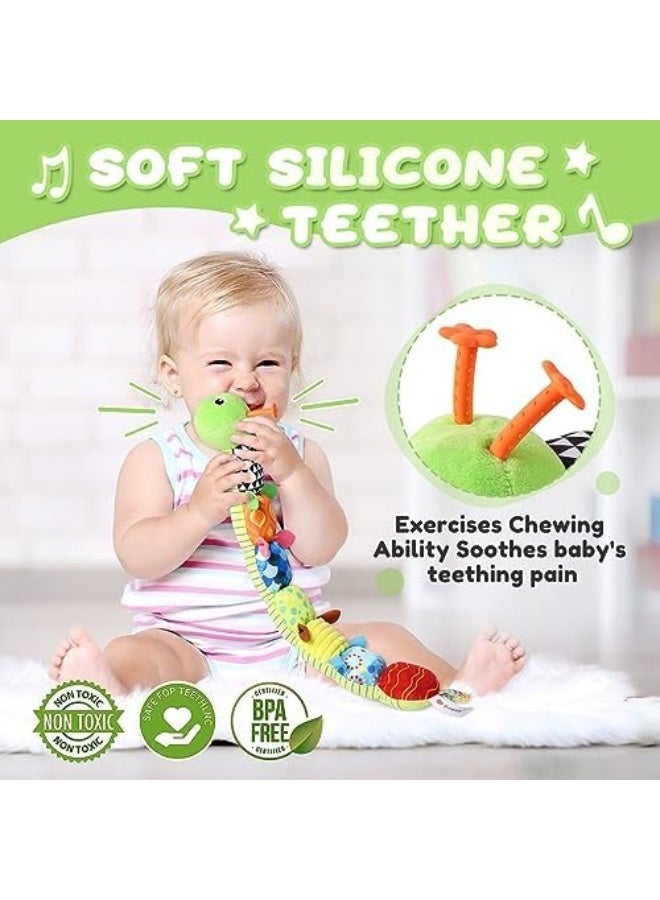 ألعاب أطفال من 0 إلى 12 شهرًا، ألعاب حيوانات محشوة موسيقية بنشاط، ألعاب ناعمة مع أصوات، رنين وملمس متعدد الحواس، ألعاب زمن البطن للأطفال الرضع للذكور والإناث، دودة القز، لون أخضر - Image 4