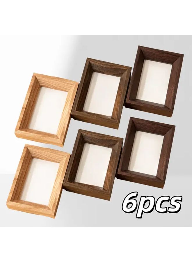 6 Pcs Mini Photo Frames Set Wood Vertical Desktop Picture Frame Polished Wood Grain - Image 1