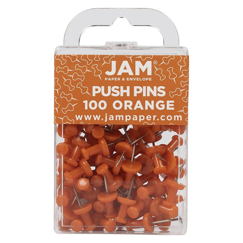 JAM PAPER Colorful Push Pins  Orange Pushpins  100Pack