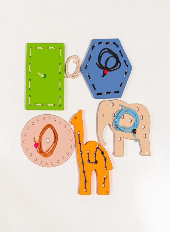 THE FUNNY MIND Wooden Lacing Toys for Kids - Educational Threading Set with Multi-Shaped Animals & Objects | Fine Motor Skill & Hand-Eye Coordination Toy | 5-Piece Set - Image 3